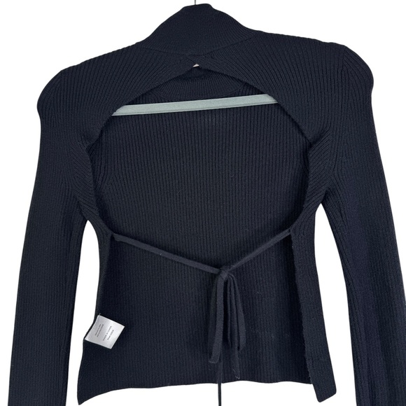 CAMILA COELHO Ribbed Knit Cropped M Black Cutout Open Back Mock Neck Long Sleeve - Picture 10 of 15